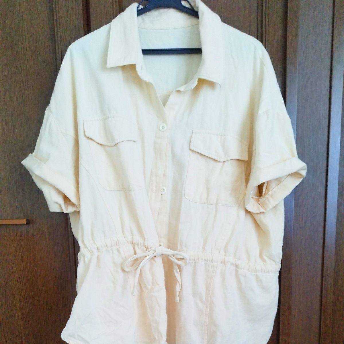 半袖 シャツ　ミリタリーシャツ　綿100%　Мサイズ(少し大きめ)　夢展望 クーポン消化　ドローストリング