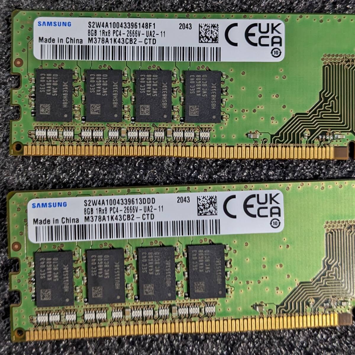 【中古】DDR4メモリ 16GB(8GBx2) Samsung M378A1K43CB2-CTD [DDR4-2666 PC4-21300] 