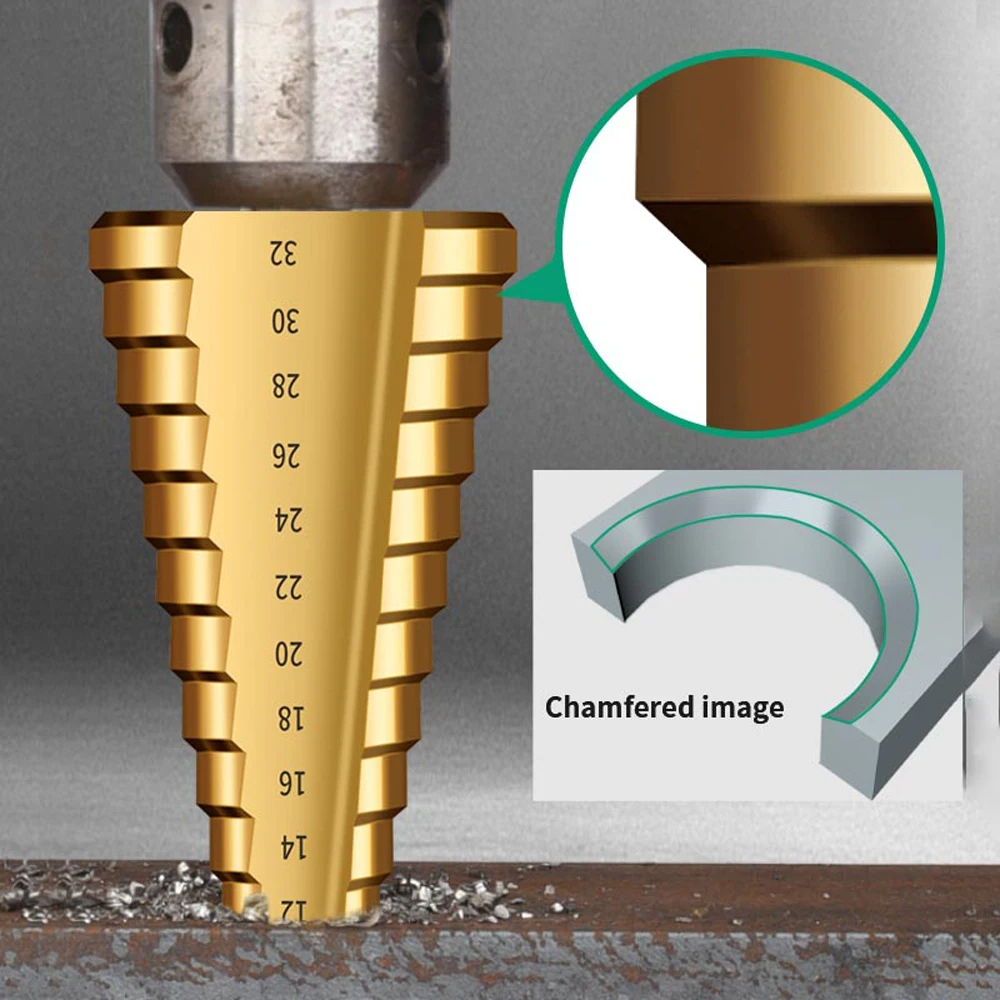ドリルビット ケース 付き ステップ のこぎり ドリル ピット 4-12mm 4-20mm 4-32mm 6個セット 金属 コア 穴オープナー 工具 ツールキット_画像4