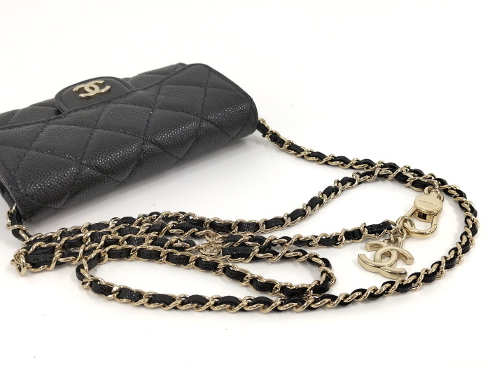 【中古】CHANEL チェーンショルダーバッグ ココマーク キャビアスキン レザー ブラック_画像4