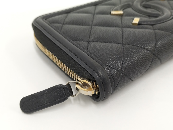 【中古】CHANEL ラウンドファスナー長財布 ココマーク キャビアスキン レザー ブラック A84449_画像4