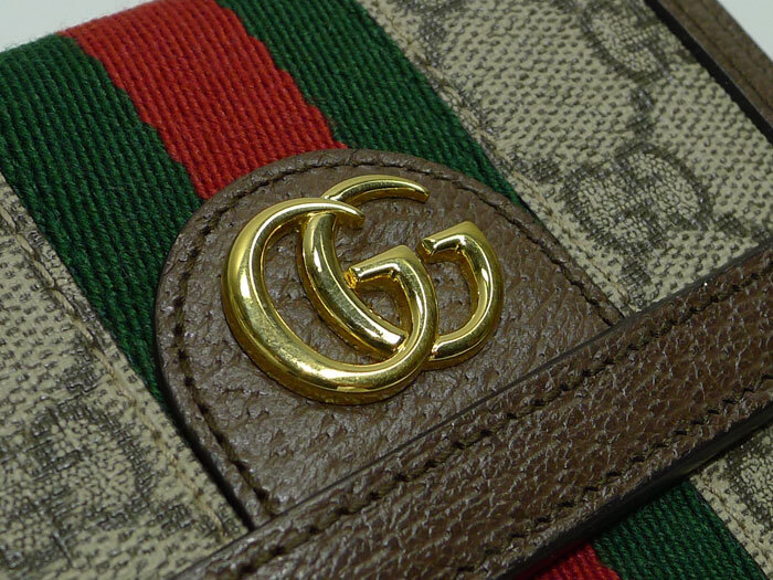 【中古】GUCCI Wホック 二つ折り コンパクト財布 オフィディア GGスプリーム レザー ベージュ ブラウン 52317_画像8