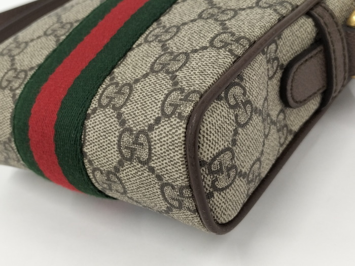 【中古】GUCCI オフィディア ショルダーバッグ GGスプリーム シェリーライン レザー グレー 598127