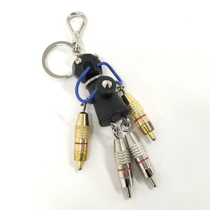 【中古】PRADA キーリング チャーム ロボット レザー メタル ブラック