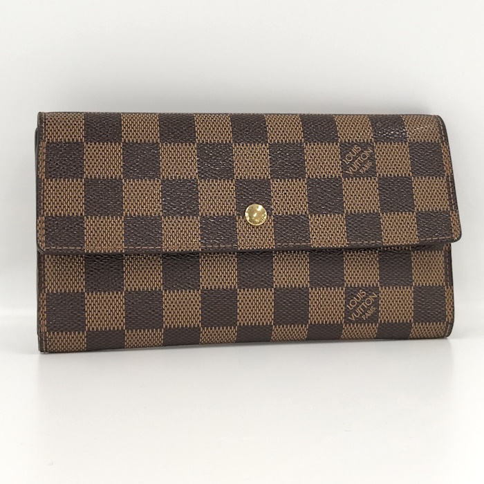 【中古】LOUIS VUITTON ポルトフォイユ インターナショナル 三つ折り長財布 ダミエ エベヌ N61217_画像1