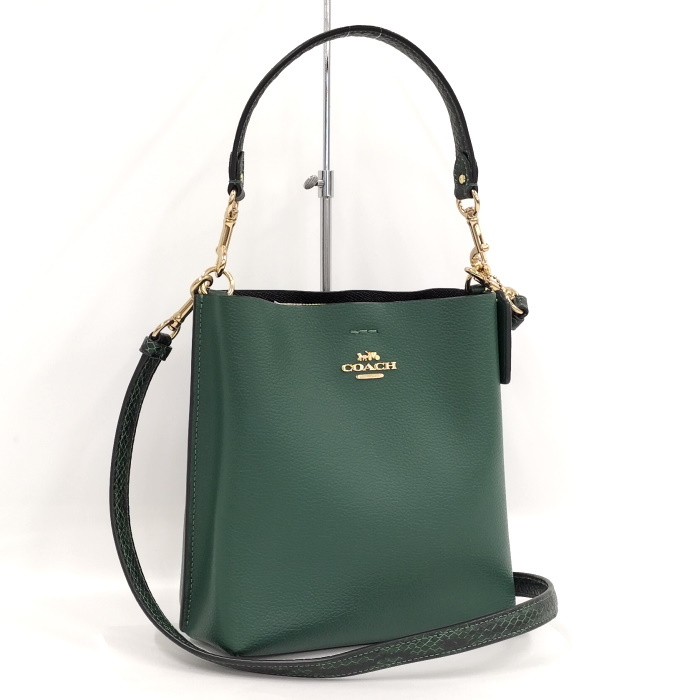[ used ]COACH 2WAY shoulder bag leather green C8901