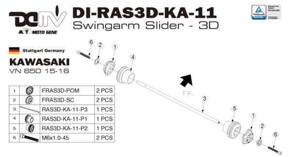 【在庫限り】DIMOTIV di-ras3d-ka-11-g 3Dリアアクスルスライダー ゴールド VN650(Vulcan S) '15-'16_画像3