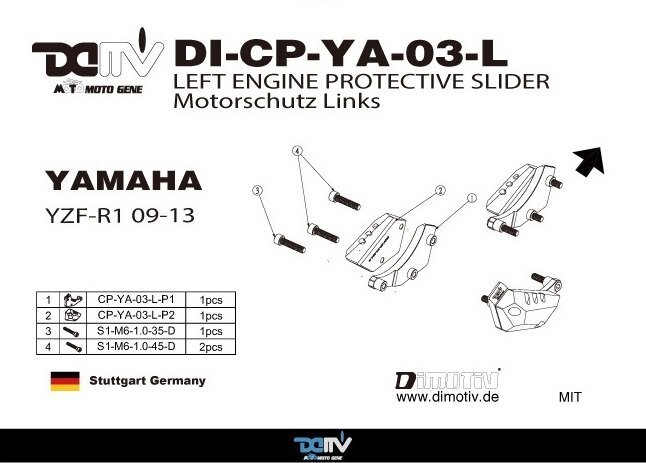 【在庫限り】DIMOTIV di-cp-ya-03-l-t エンジンクラッシュパッドL/左 チタン YZF-R1 '09-'15_画像4