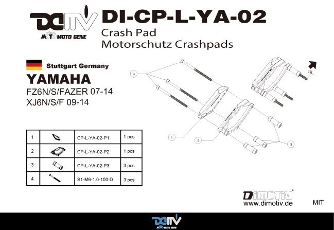 【在庫限り】DIMOTIV di-cp-l-ya-02-t エンジンクラッシュパッド L/左 チタン FZ6N/ABS FZ6R-FAZER FZ6S-FAZER/ABS XJ6N XJ6S XJ6F_画像4