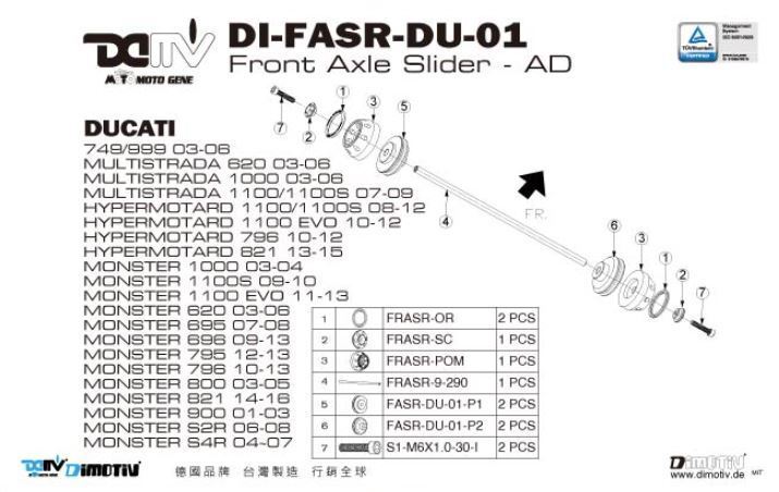 【在庫限り】DIMOTIV dmv-fas-du-01-oe フロントアクスルスライダー オレンジ MONSTER HYPERMOTARD MULTISTRADA_画像2