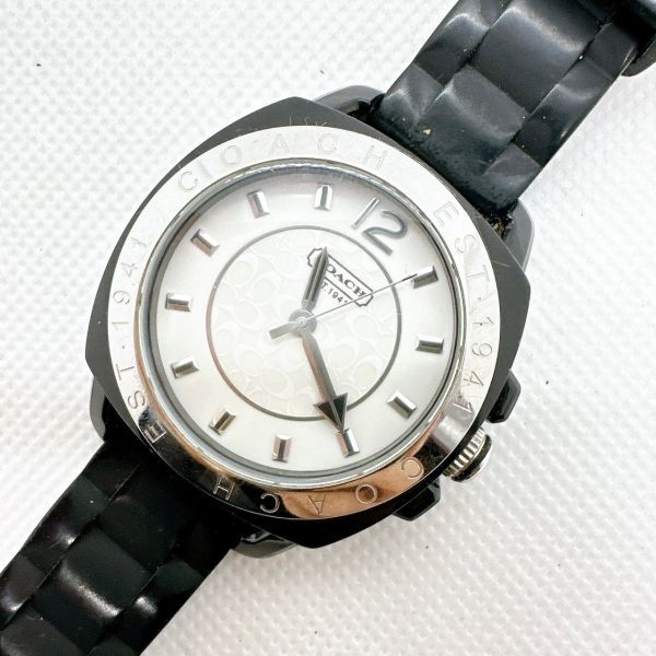 A2405-1-9 １  йен  старт   кварцевый 　 работа   товар 　 красивая вещь 　COACH　...　 мужские наручные часы  　 черный 　 белый циферблат 　