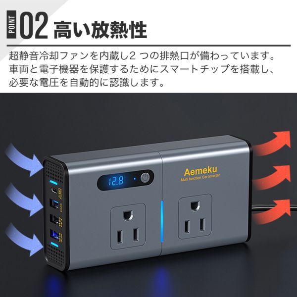 カーインバーター 日本仕様 200W DC12V＆24V共用 コンバーター4ポート急速充電 シガーソケット コンセント 変換 車載充電器 カーコンセントの画像7