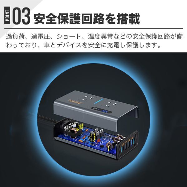 カーインバーター 日本仕様 200W DC12V＆24V共用 コンバーター4ポート急速充電 シガーソケット コンセント 変換 車載充電器 カーコンセント_画像8