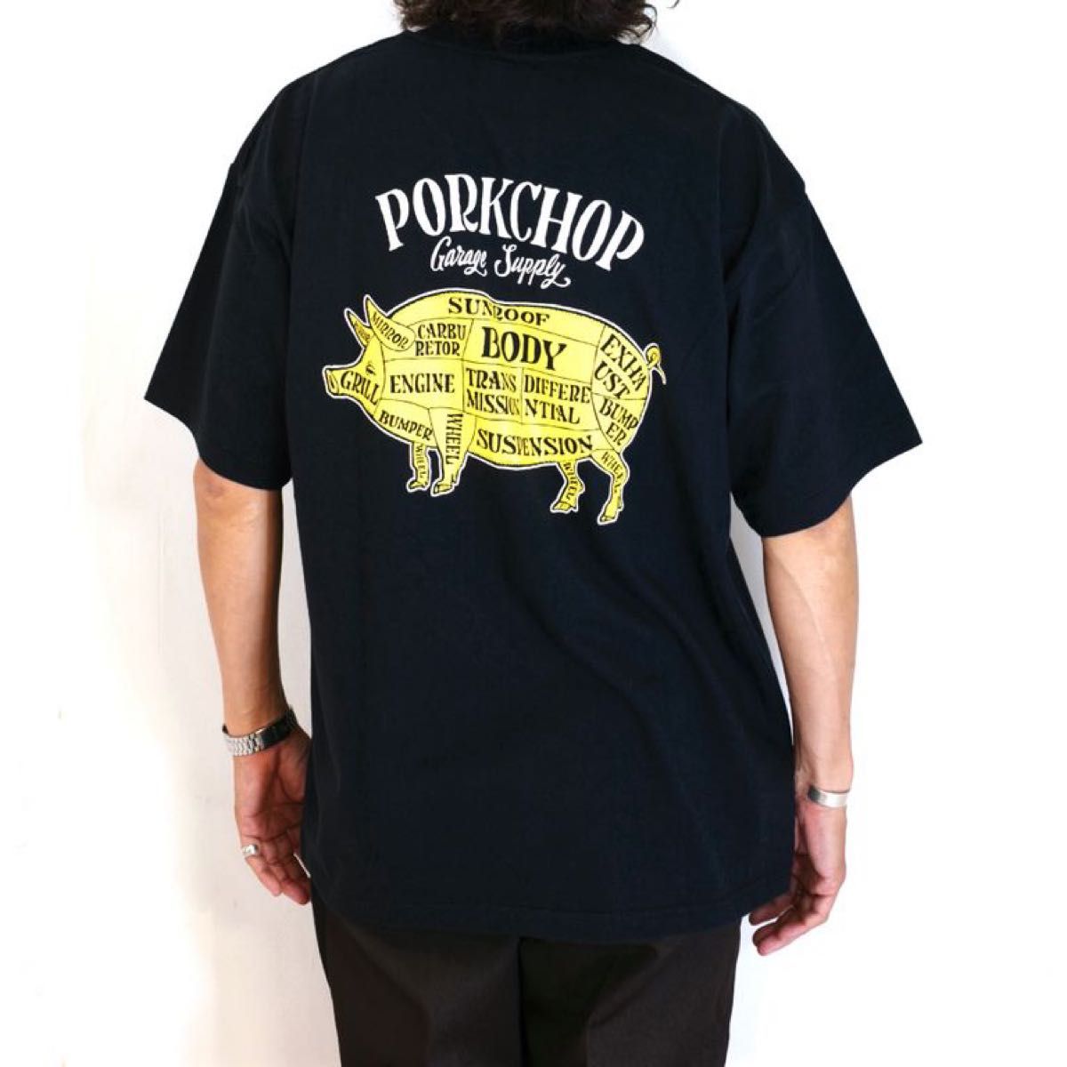 ポークチョップ　Tシャツ/PORKCHOP BLACK YL XLキムタク