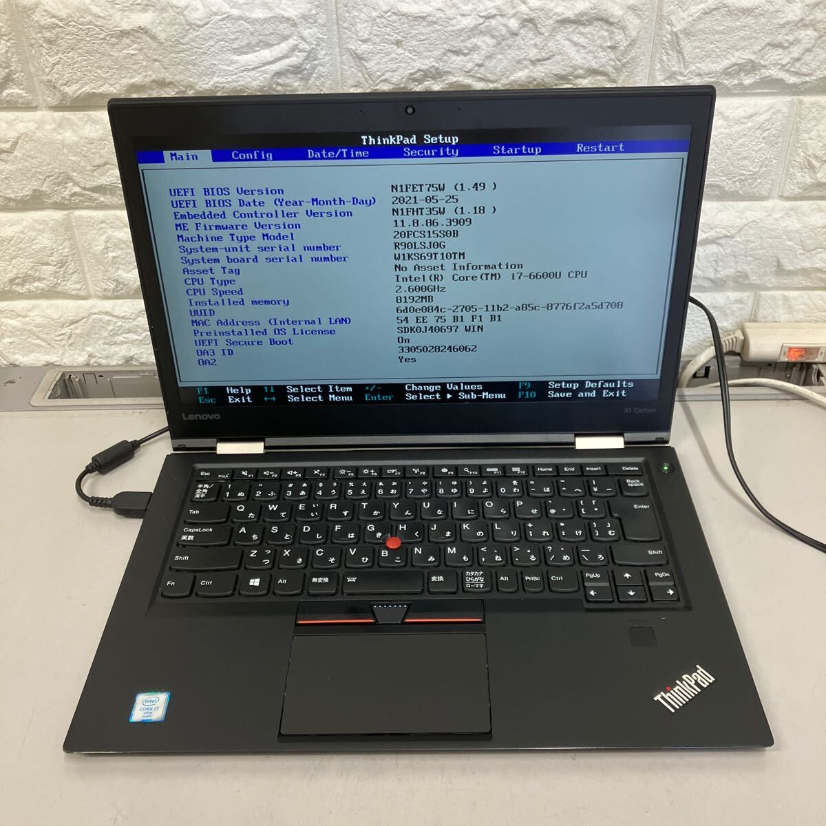 M183 Lenovo ThinkPad X1 carbon Core i7 6600U メモリ8GBの画像8