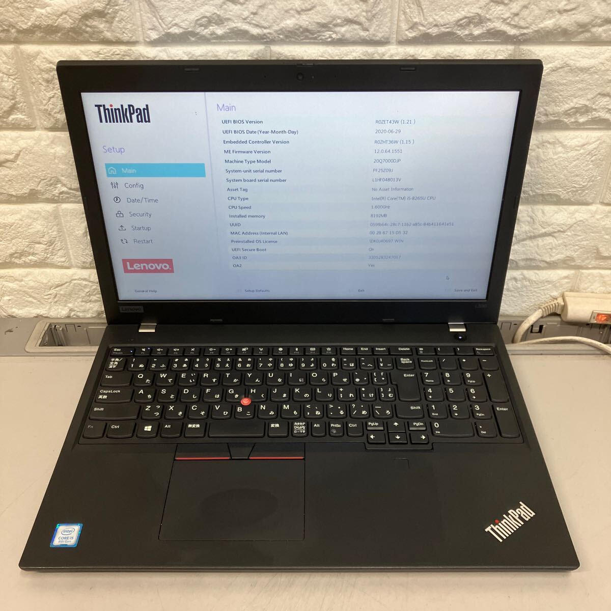 N109 Lenovo ThinkPad L590 Core i5 8265U memory 8GB