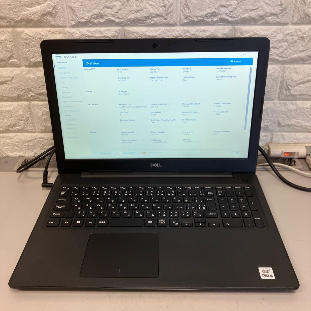 N175 DELL Inspiron 3593 P75F Core i5 1035G1 メモリ8GB_画像2