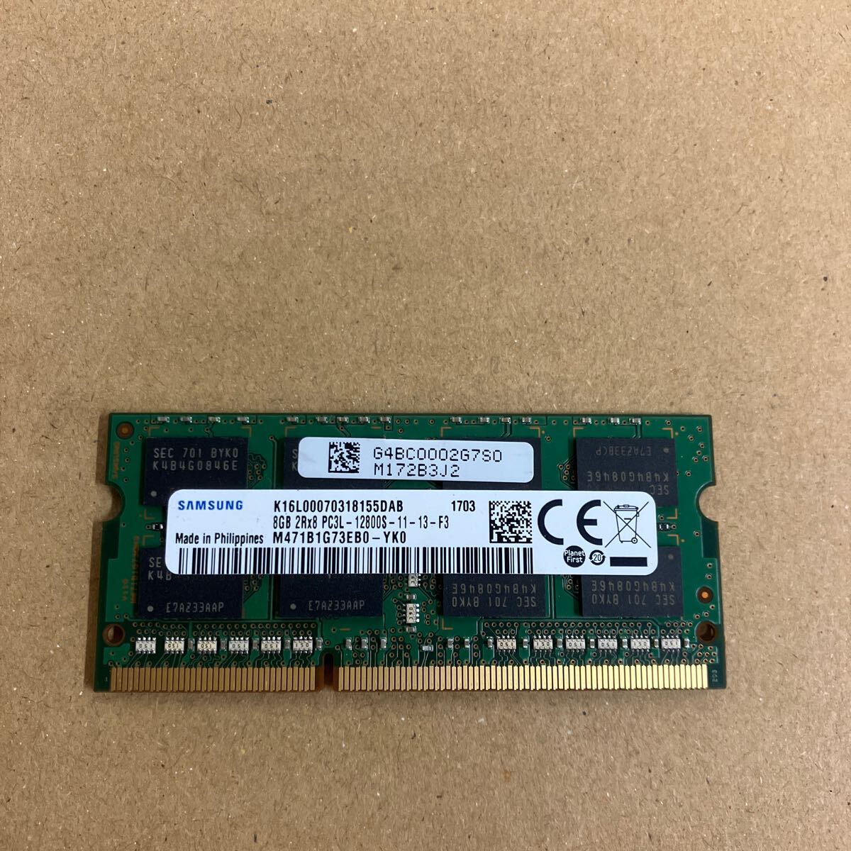 O141 SAMSUNG ノートPCメモリ 8GB 2Rx8 PC3L-12800S 1枚_画像1