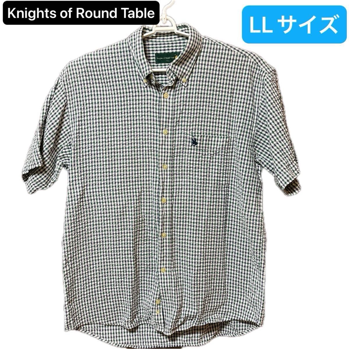 Knights of Round Table 半袖カジュアルシャツ メンズ LLサイズ ボタンダウン　グリーン系チェック柄