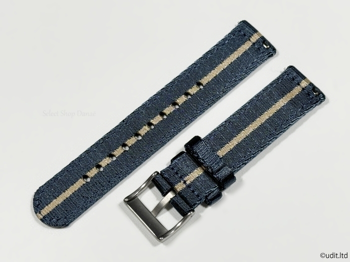  rug width :20mm high quality glossy division NATO strap wristwatch belt navy beige stripe silver tail pills fabric two -ply braided DBI