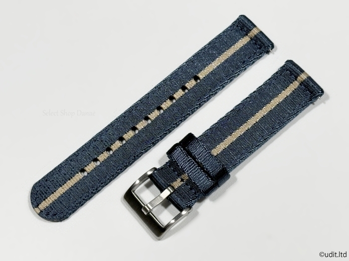  rug width :20mm high quality glossy division NATO strap wristwatch belt navy beige stripe silver tail pills fabric two -ply braided DBI