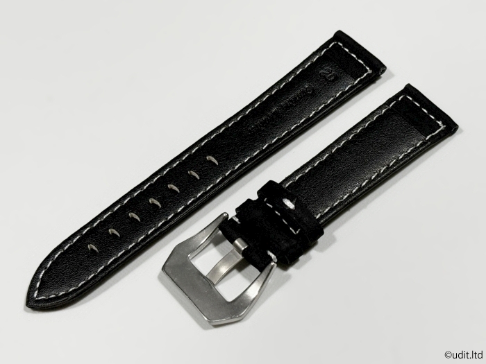 ラグ幅：20mm レザーベルト 腕時計ベルト アースカラー ブラック系 ハンドメイド レザーバンド ヘキサゴン尾錠付き LB106_ヘキサゴンタイプの尾錠の商品です。