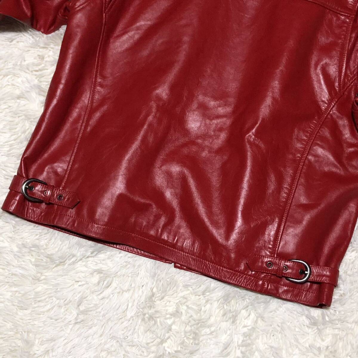 【未使用品級/希少サイズ】リューグーレザーズ Liugoo Leathers ライダース ジャケット 革ジャン ライナー カーフスキン レッド 3L XXL_画像7