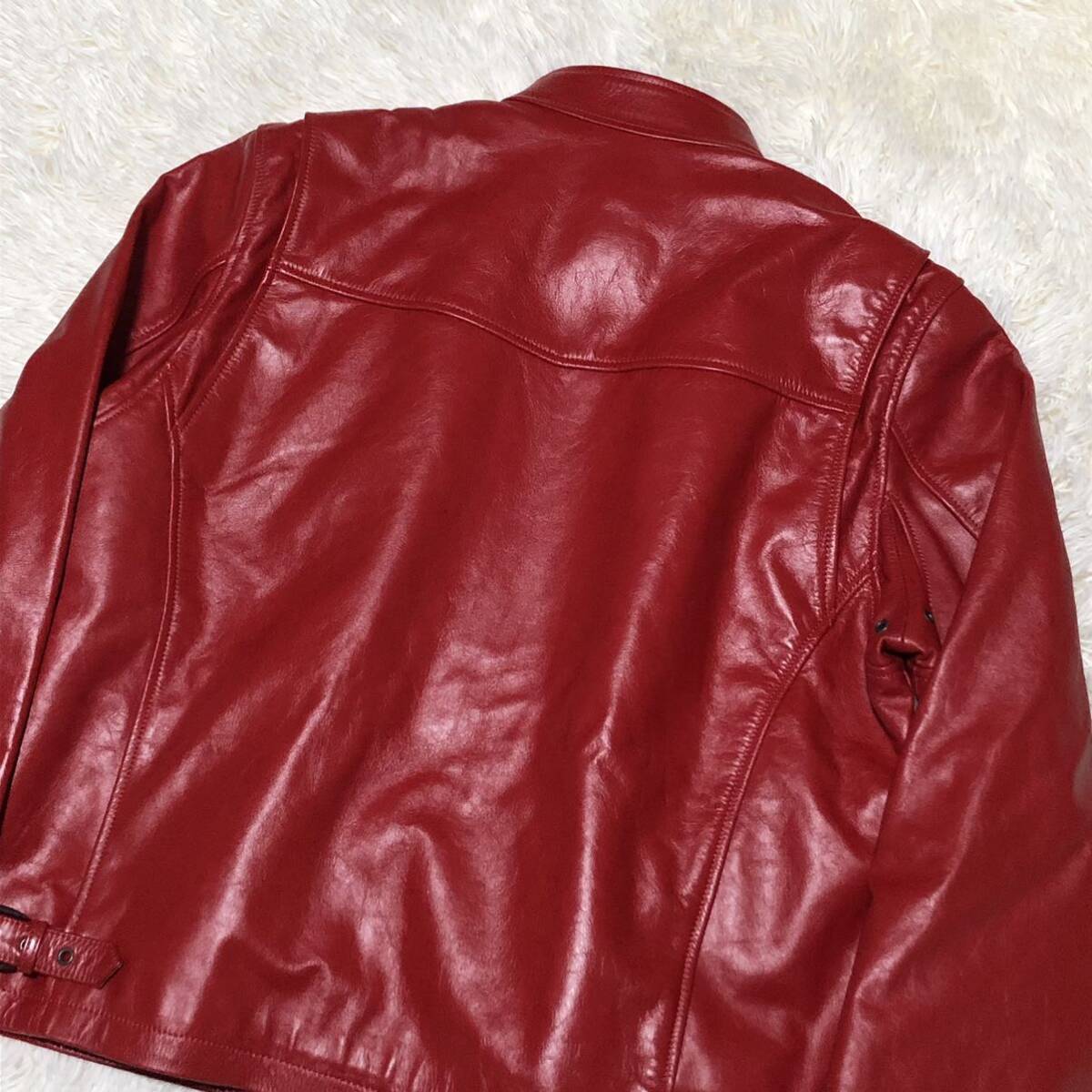[ unused goods class / rare size ] dragon g- leather zLiugoo Leathers rider's jacket leather jacket liner car fs gold red 3L XXL