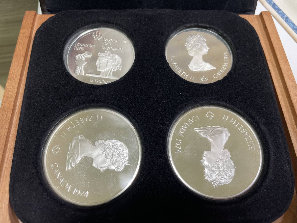 [8222] Canada montoli all Olympic 1975 year memory silver coin set 4 pieces set 5 dollar 10 dollar case attaching 