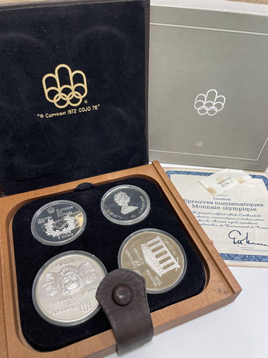 [8222] Canada montoli all Olympic 1975 year memory silver coin set 4 pieces set 5 dollar 10 dollar case attaching 
