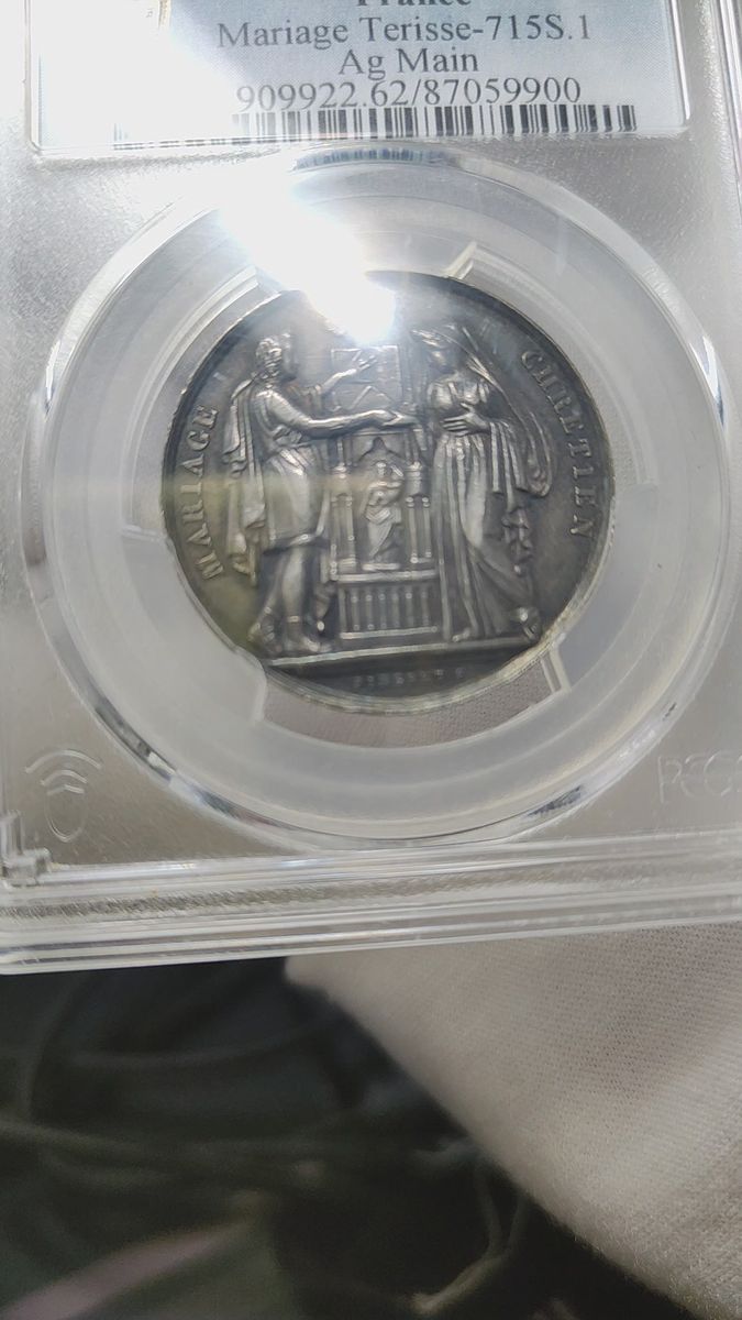 【SP62最高鑑定】PCGS　1845　フランス　結婚ウェディングメダル 　クリスチャン　銀メダル　プルーフミント　記念貨 