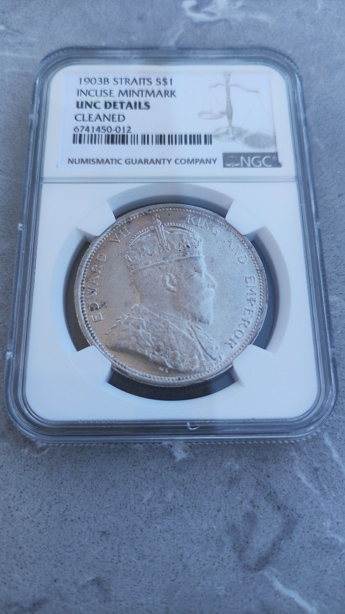 【UNC】NGC　1903B　大型銀貨 貿易銀 イギリス領 海峡植民地 エドワード7世 1ドル 壹圓　B暗記　希少　銀貨