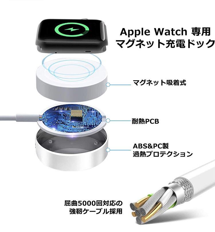 Apple Watch充電器充電 ケーブル 全シリーズ対応 マグネット式_画像2