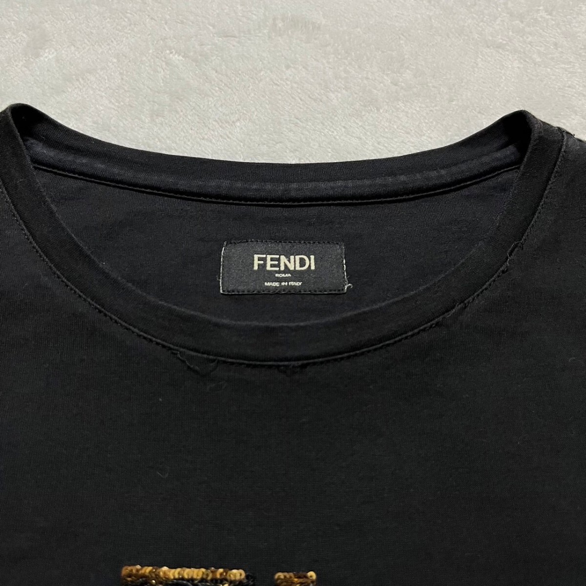 美品 フェンディ【人気モデル】FENDI 半袖 Tシャツ カットソー トップス ズッカ スパンコール FF ブラック メンズ サイズS_画像3