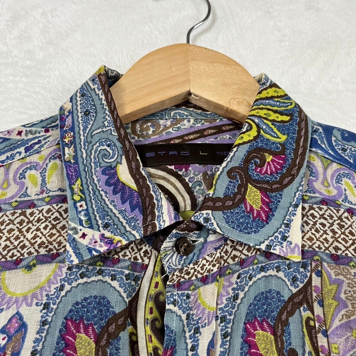 圧巻の逸品【未使用級】ETRO エトロ ☆エトロの象徴・最高級♪ ペイズリー柄 ストレッチ 長袖 シャツ イタリア製 希少デザイン XL相当_画像2