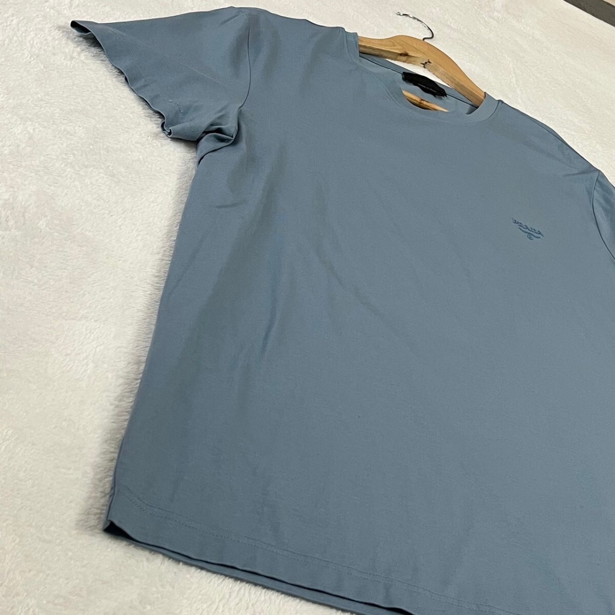 未使用級/XLサイズ●プラダ PRADA 現行品 半袖 Tシャツ ライトブルー 水色 ブランドロゴ 刺繍ロゴ 春夏_画像4