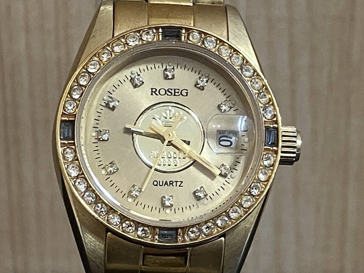 ☆ROSEG ロゼック DAY DATE 腕時計 FINE GOLD 999.9 クォーツ ゴールド レディース 稼動品 電池交換済 ケース幅約28.2mm(竜頭含む)管CEARの画像1