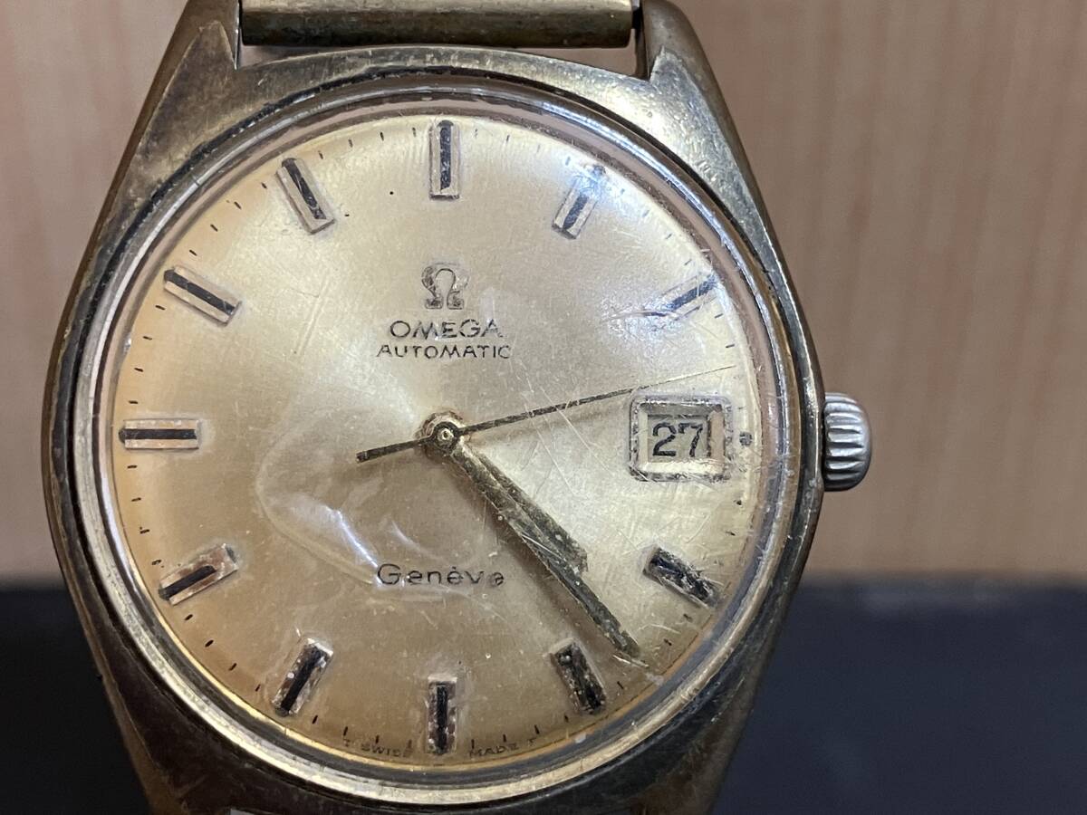 ☆ OMEGA オメガ Geneve ジュネーブ デイト ゴールド文字盤 自動巻き Cal.565 メンズ 時計 166.041 不動品 ジャンク 社外ベルト 管BARRRの画像1