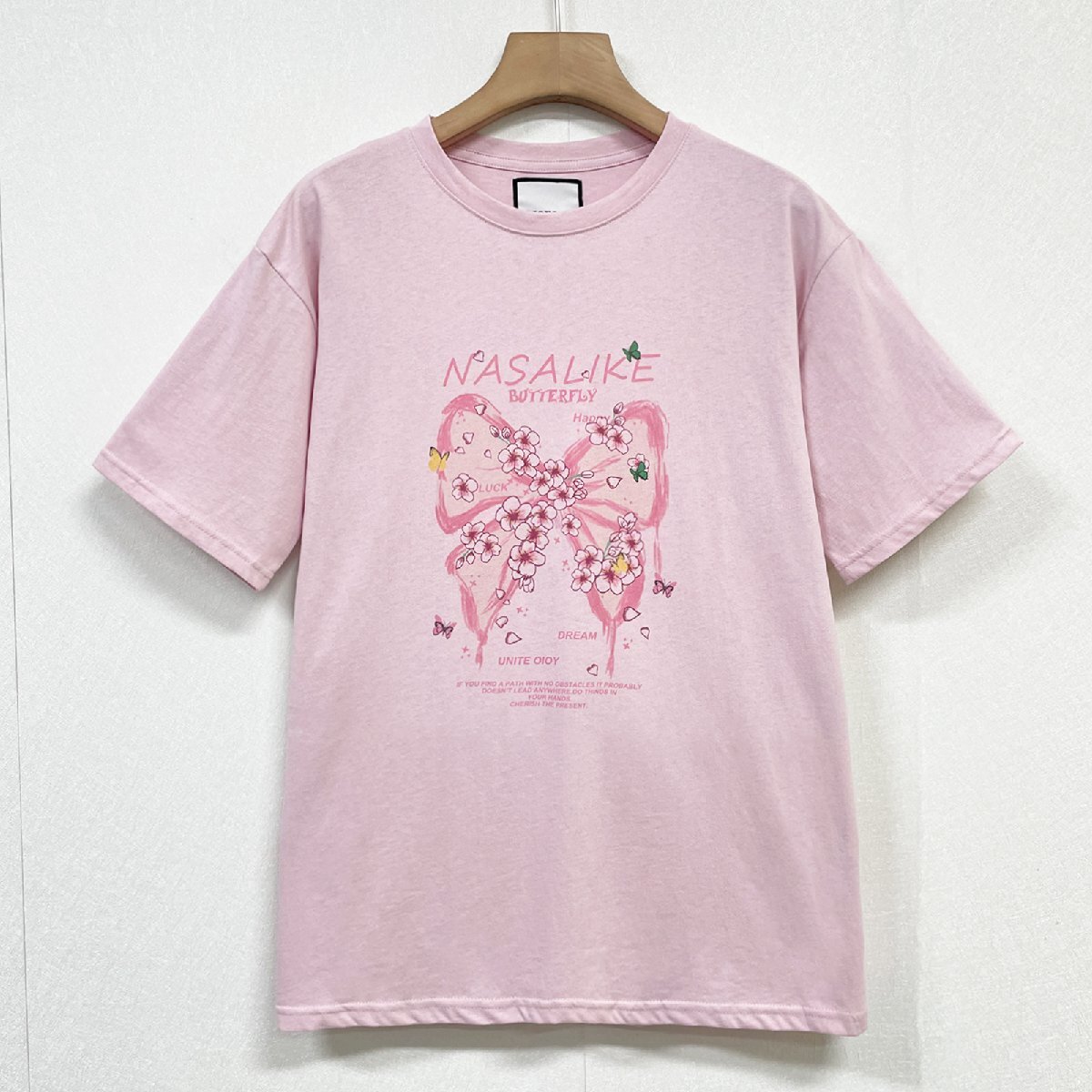 人気ヨーロッパ製※定価2万◆ブルガリア発※RISELIN 半袖Tシャツ 通気 快適 吸汗 可愛い 花柄 蝶 トップス スウェット キレイめ 夏 L/48_画像1