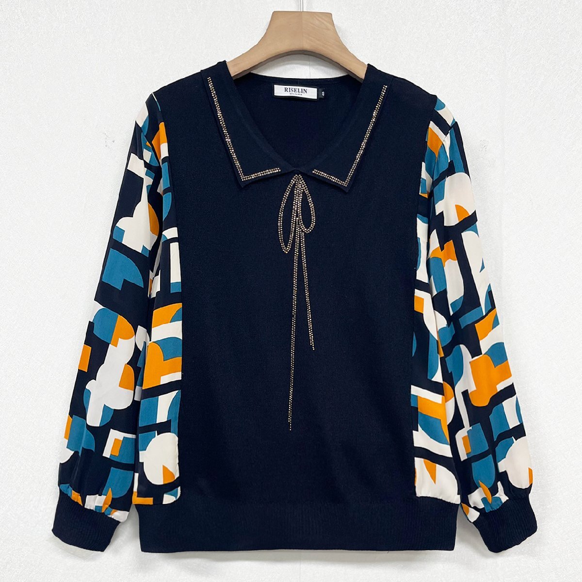  new work Europe made * regular price 4 ten thousand * BVLGARY a departure *RISELIN sweatshirt ventilation thin knitted unusual material switch . what . pattern commuting tops lady's spring summer L