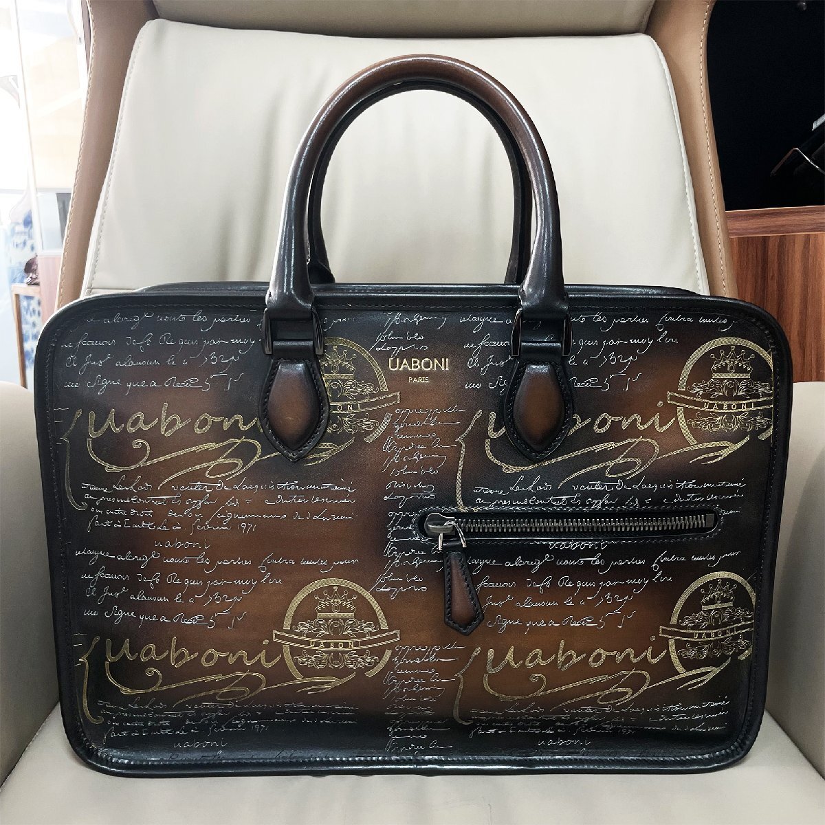  popular EU made reference regular price 40 ten thousand *UABONI*yuaboni* illusion. pa tea n* briefcase * business bag hand . original leather car fs gold UN JOUR tote bag 