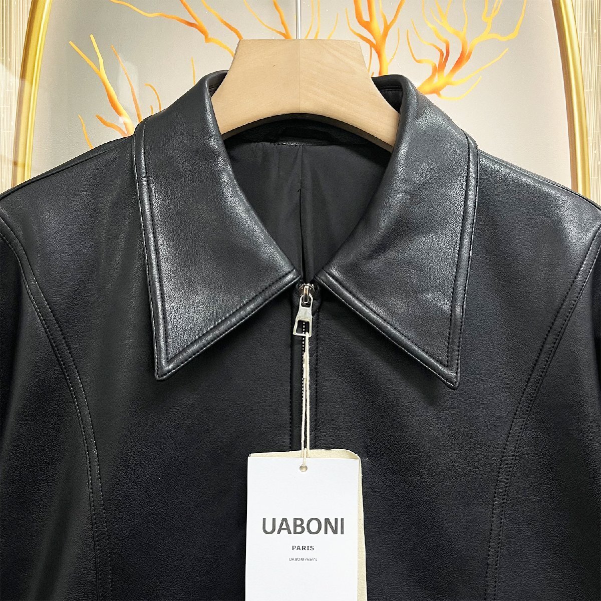 絶賛EU製＆定価15万◆UABONI*Paris*レザージャケット*ユアボニ*パリ発◆高級牛革 本革 防風 ライダース 革ジャン アウトドア 定番 2XL/52_画像4