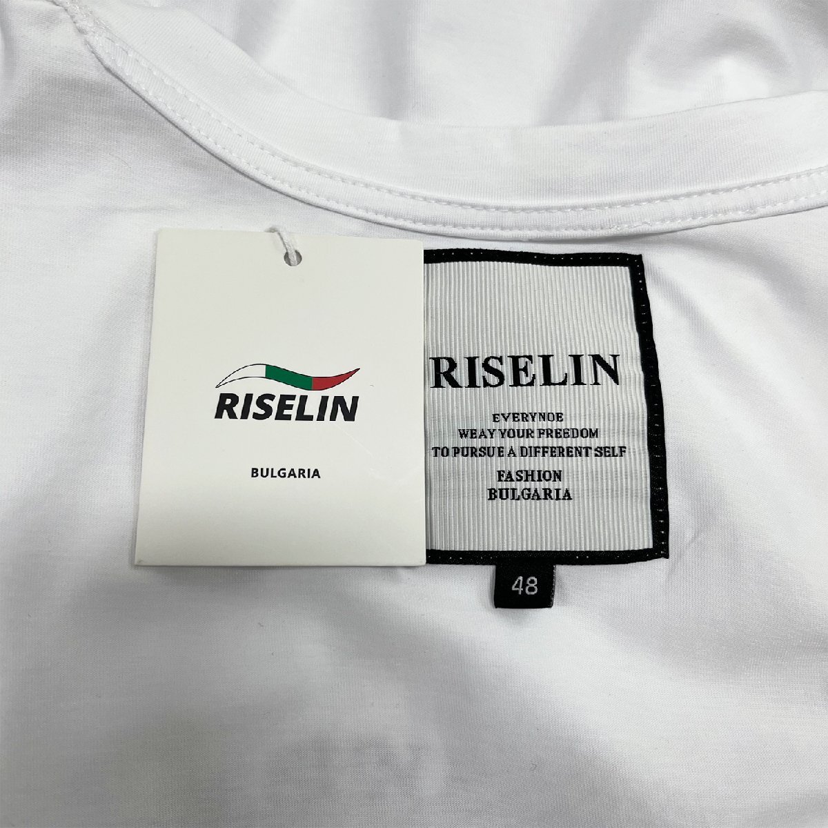 上級ヨーロッパ製※定価2万◆ブルガリア発※RISELIN 半袖Tシャツ コットン100％ 通気 速乾 ラインストーン キラキラ 竹柄 男女兼用 2XL/52_画像10