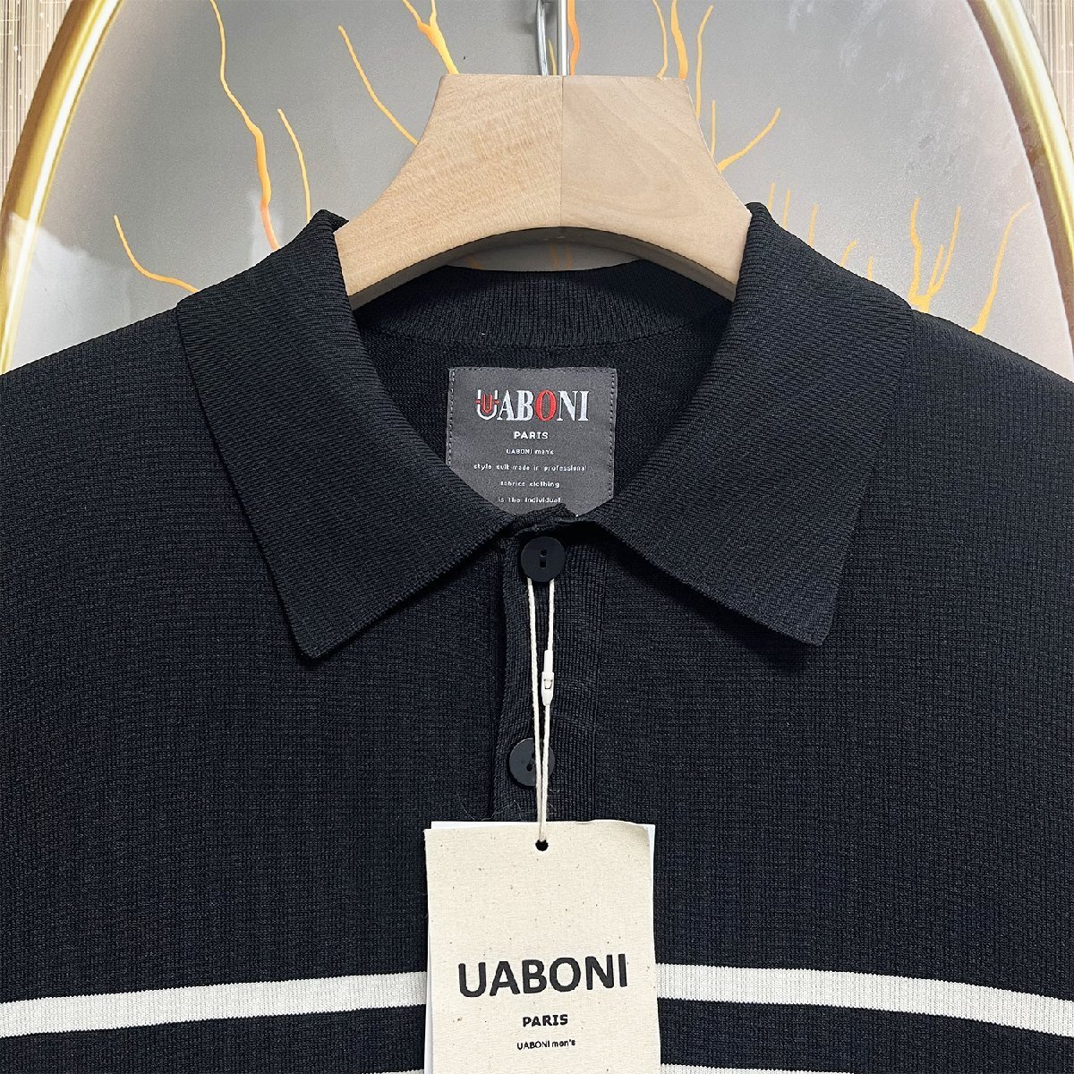 定番EU製＆定価4万◆UABONI*Paris*長袖ポロシャツ*ユアボニ*パリ発◆上品 快適 ボーダー柄 ニット トップス レジャー リラックス L/48_画像3