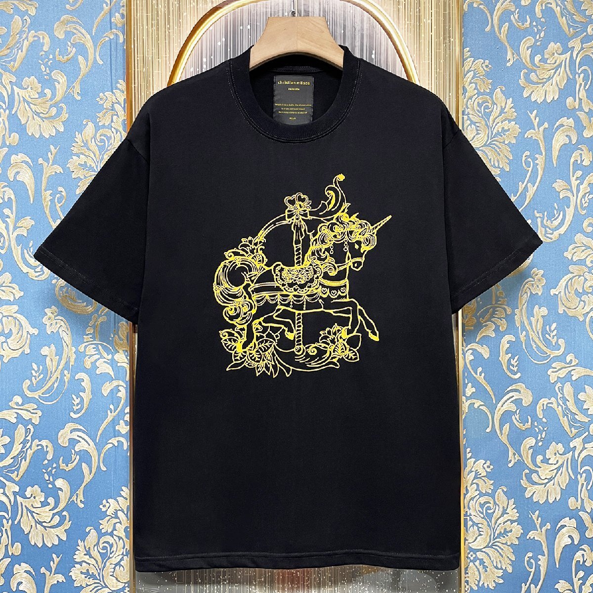 定価2万★christian milada・ミラノ発・半袖Tシャツ★コットン100％ 上品 薄手 吸汗速乾 通気 ユニコーン スウェット 男女兼用 M/46サイズ_画像1