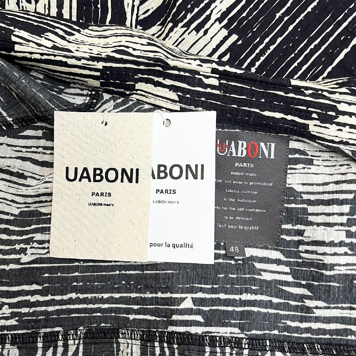 絶賛EU製＆定価2万◆UABONI*Paris*半袖シャツ*ユアボニ*パリ発◆上質 リネン混 薄手 通気 総柄 切替 デイリー 涼しい 夏服 メンズ M/46_画像10