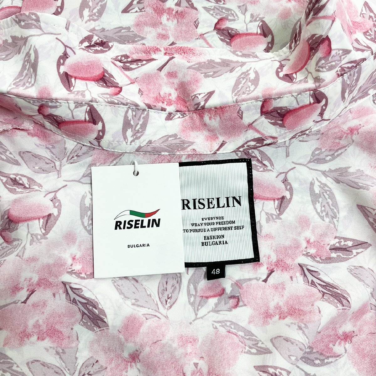 新作ヨーロッパ製※定価3万◆ブルガリア発※RISELIN 半袖シャツ 高品質シルク/綿混 軽量 速乾 爽やか 花柄 水彩風 アロハシャツ M/46_画像10