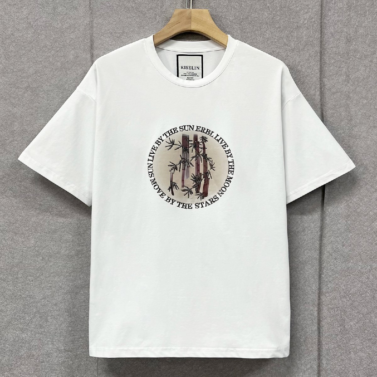 上級ヨーロッパ製※定価2万◆ブルガリア発※RISELIN 半袖Tシャツ コットン100％ 通気 速乾 ラインストーン キラキラ 竹柄 男女兼用 2XL/52_画像1