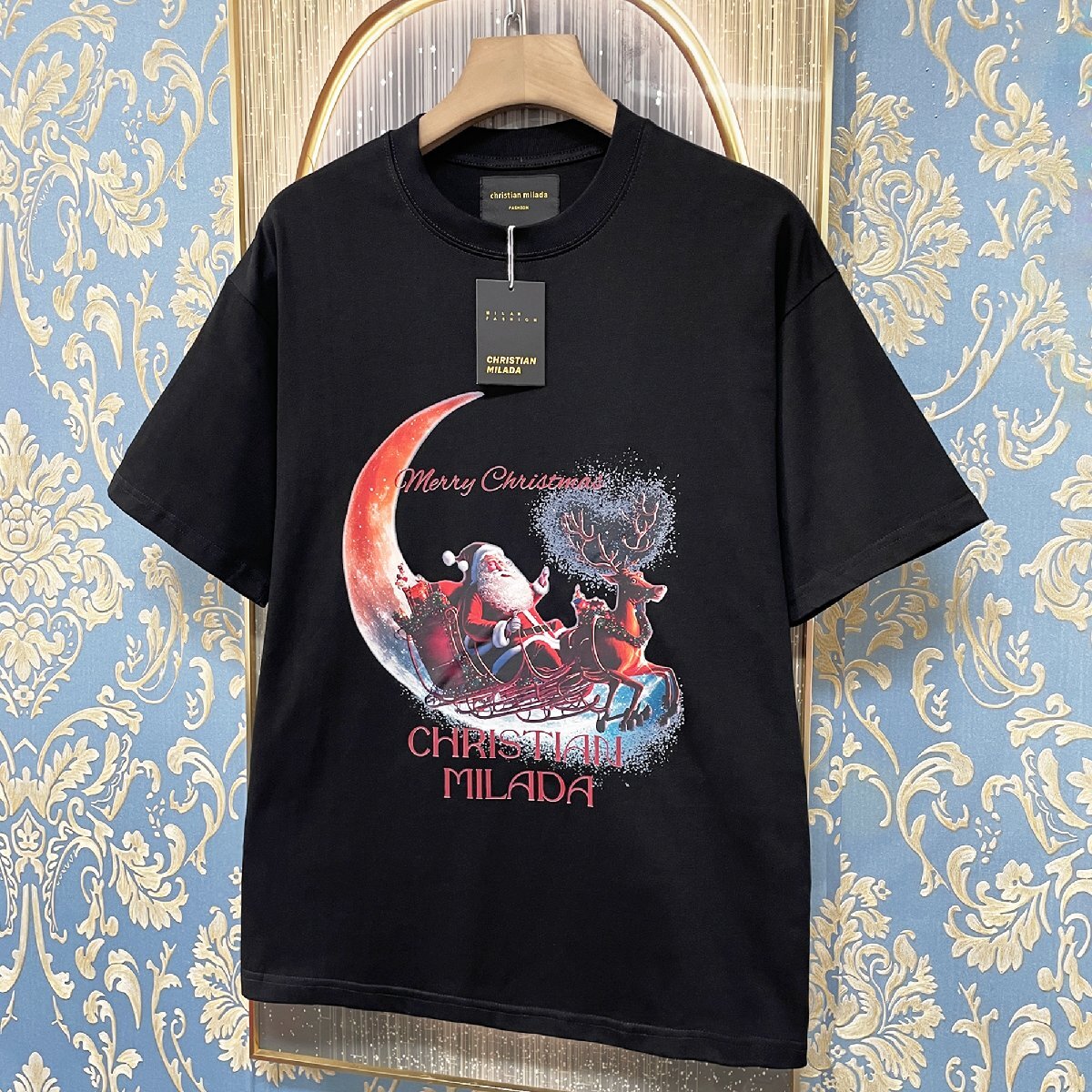 定価2万★christian milada・ミラノ発・半袖Tシャツ★コットン100％ 上品 薄手 個性 クリスマス トップス カットソー プレゼント L/48_画像8