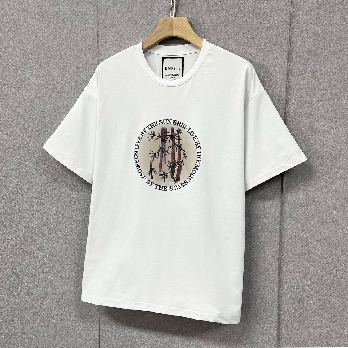 上級ヨーロッパ製※定価2万◆ブルガリア発※RISELIN 半袖Tシャツ コットン100％ 通気 速乾 ラインストーン キラキラ 竹柄 男女兼用 2XL/52_画像8